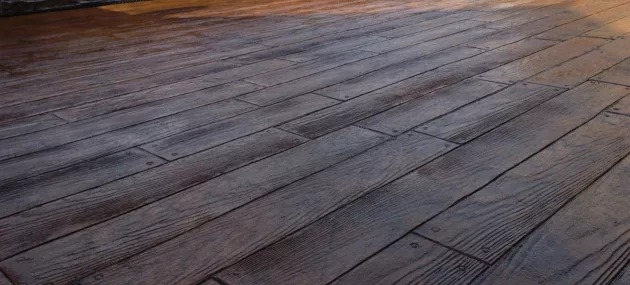 Pattern imprinted concrete with wood texture by PICS, concrete supplies specialist.